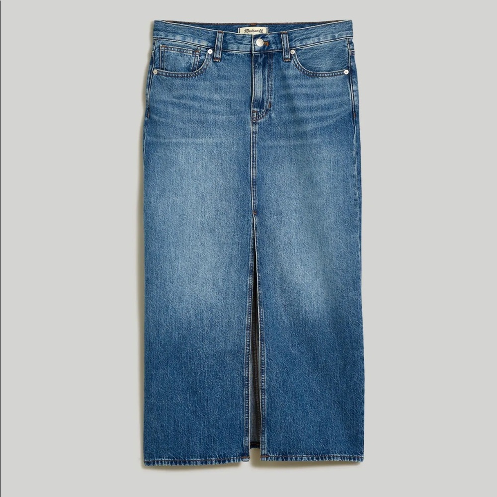 Madewell Blue Denim Maxi Skirt with Front Slit